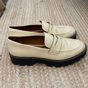 Franco Sarto Platform white leather loafers
